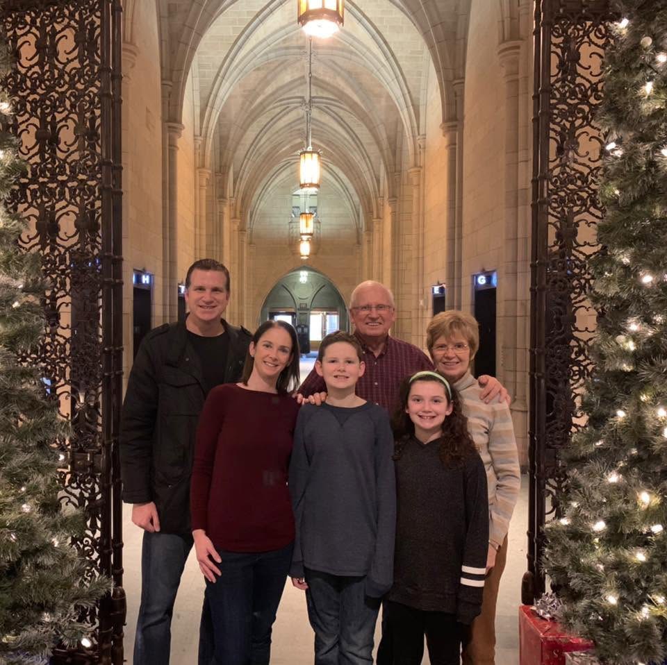 Ryan and his family at the Cathedral of Learning in Pittsburgh.